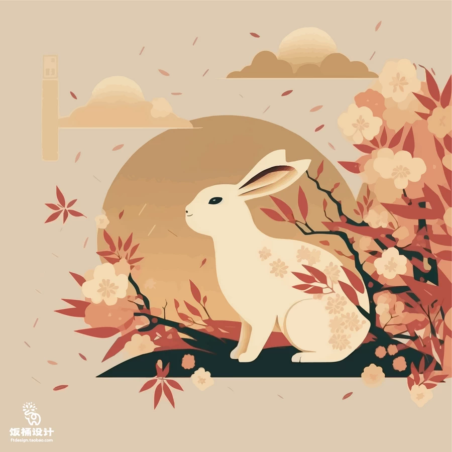 2023新年创意卡通兔子兔年元素风景插画海报背景AI矢量设计素材【021】